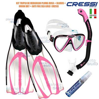 Kit de Mergulho Cressi: Máscara + Respirador Focus + Orion Dry - Adulto
